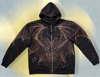 Image 1 of “BABY BAT” CUSTOM BLEACH PAINTED ZIP UP HOODIE XL