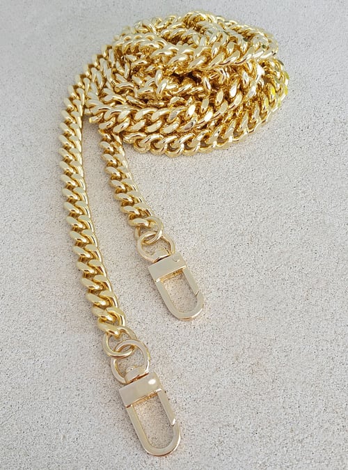 Image of GOLD Chain Bag Strap - Thick Classy Curb w/ Diamond Cut Accents - 3/8" Wide - Choose Length & Clasps