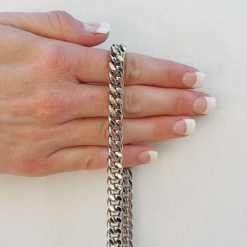 Image of NICKEL Chain Bag Strap - NEW Classy Curb, Diamond Cut Accents - 3/8" Wide - Choose Length & Clasps