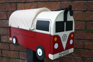 Image of Red Volkswagen Single Cab Bus Mailbox by TheBusBox VW Double Cab