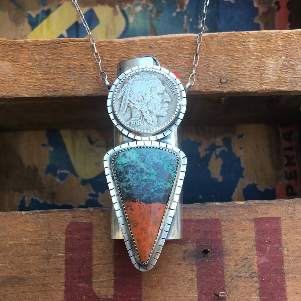 Image of REVERSIBLE SONORA SUNRISE, NICKEL AND TURQUOISE LIGHTER NECKLACE