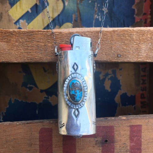 Image of REVERSIBLE BUMBLE BEE JASPER, NICKEL AND TURQUOISE LIGHTER NECKLACE