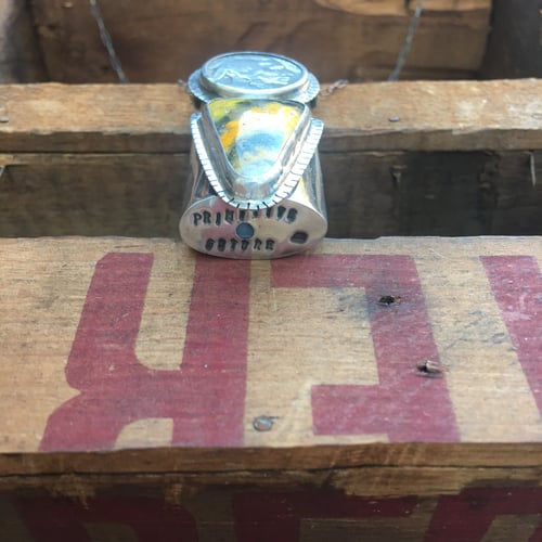 Image of REVERSIBLE BUMBLE BEE JASPER, NICKEL AND TURQUOISE LIGHTER NECKLACE