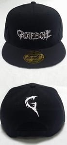 Image of White Embroidered Grotesque Snap Back Hats
