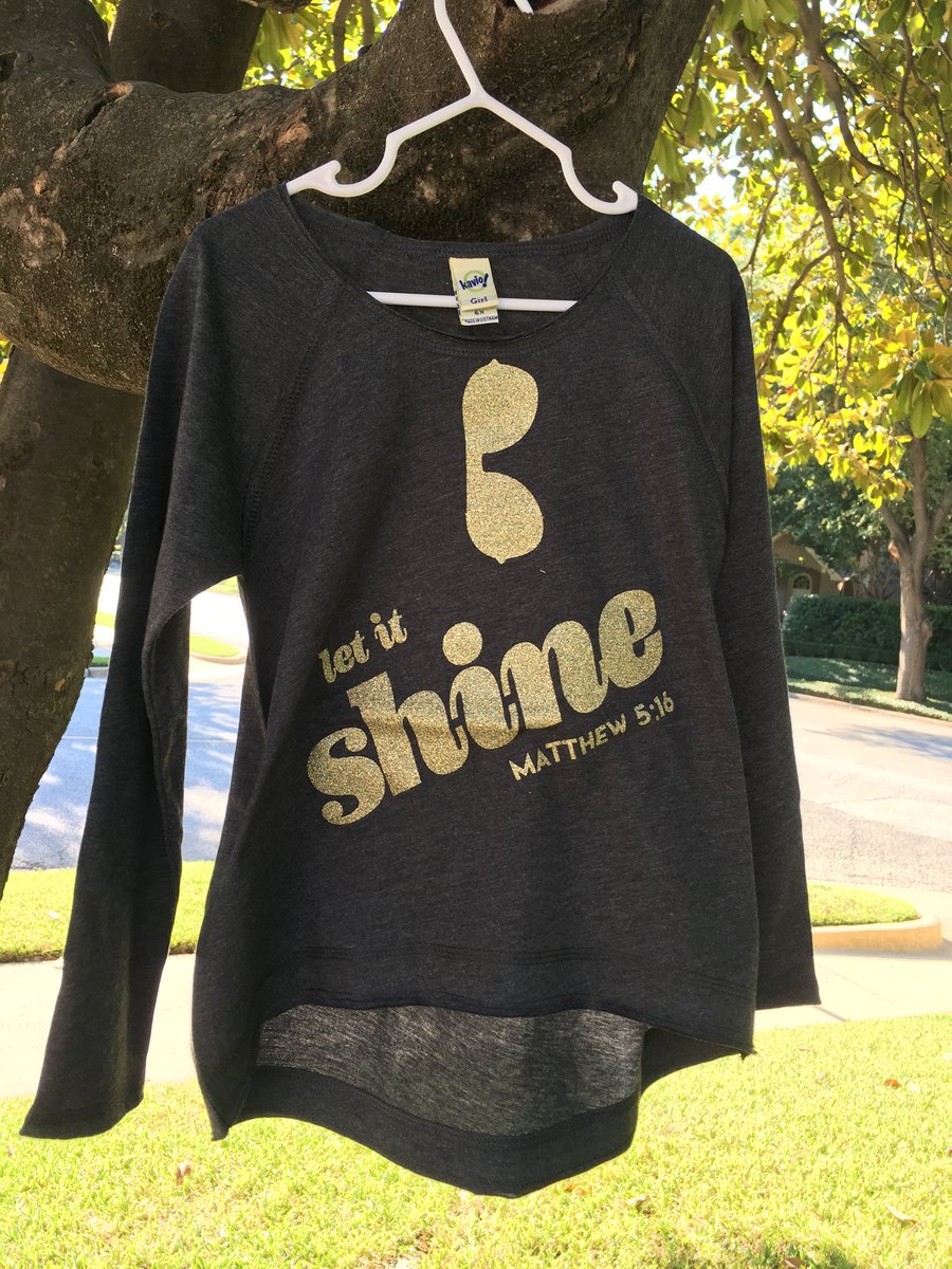 Image of LET IT SHINE - Matthew 5:16 - Grey Girls High-Low Long Sleeve Tee with Gold Glitter