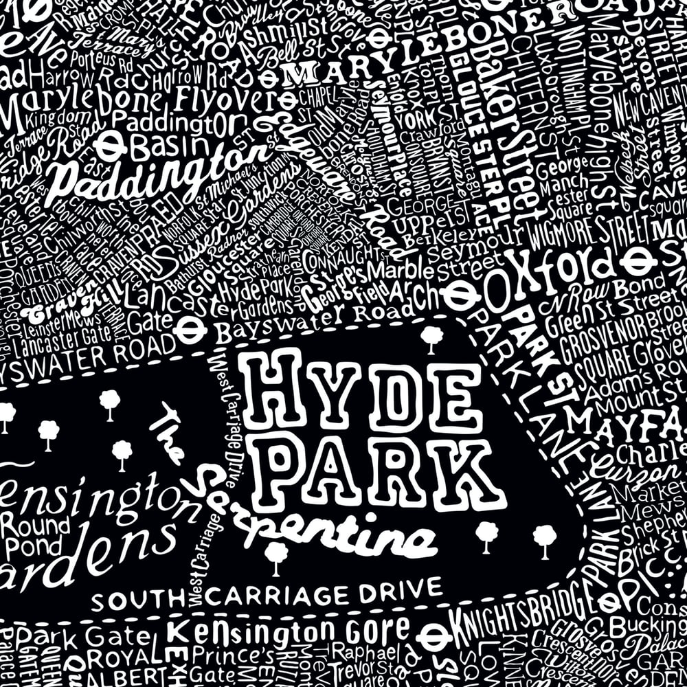 Typographic Street Map Of Central London (Black)