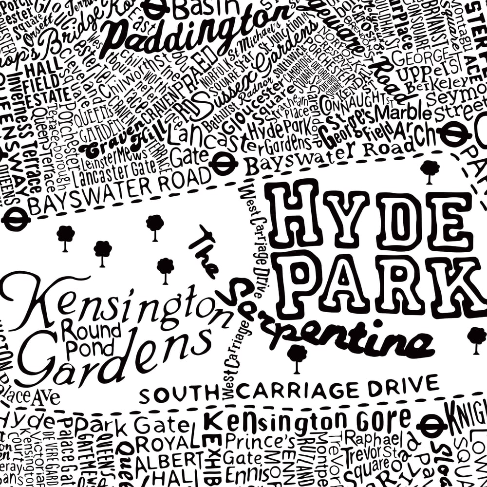 Typographic Street Map Of Central London (White)