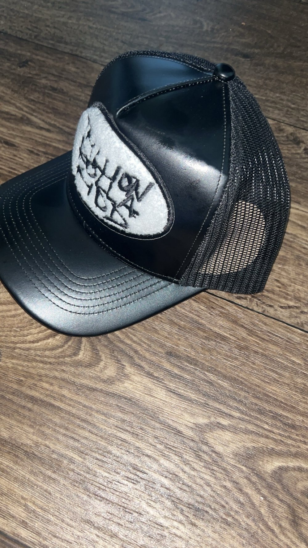 Leather black trucker hat 