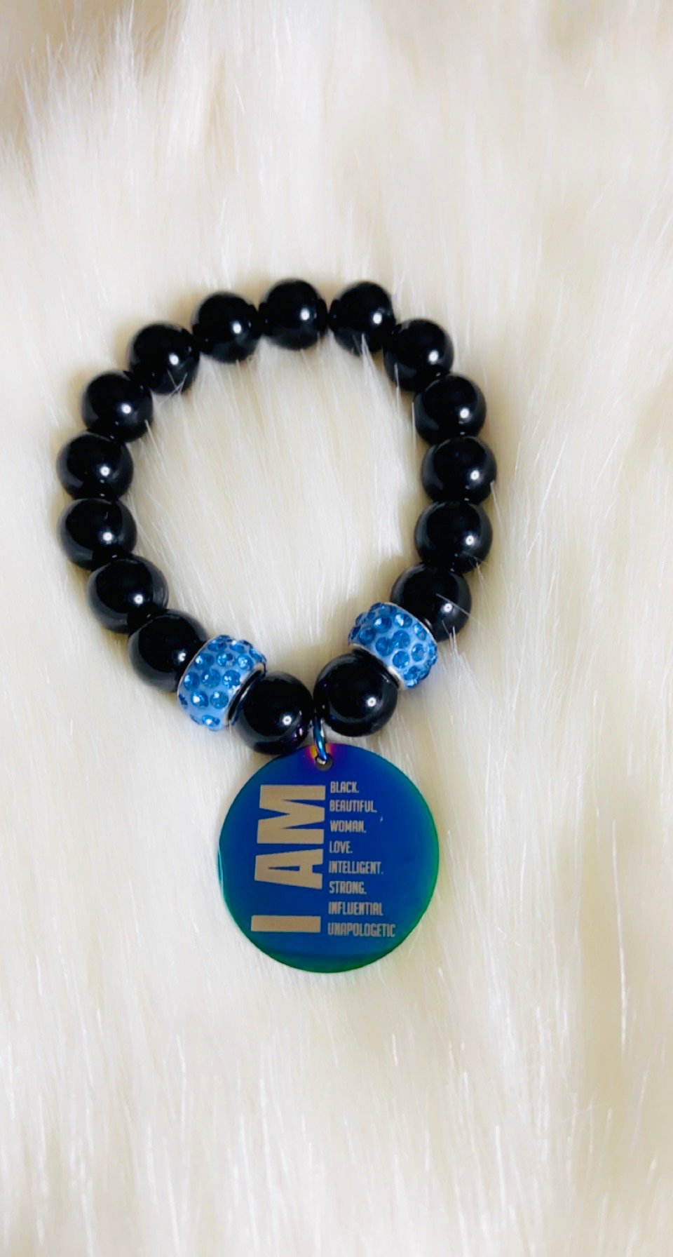 Image of Iam black beaded charm bracelet 