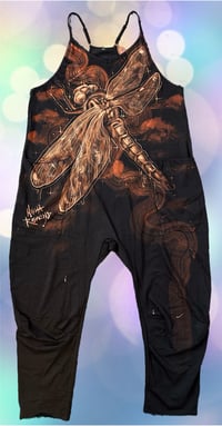 Image 1 of “DRAGONFLY” CUSTOM BLEACH PAINTED BAGGY ROMPER MEDIUM