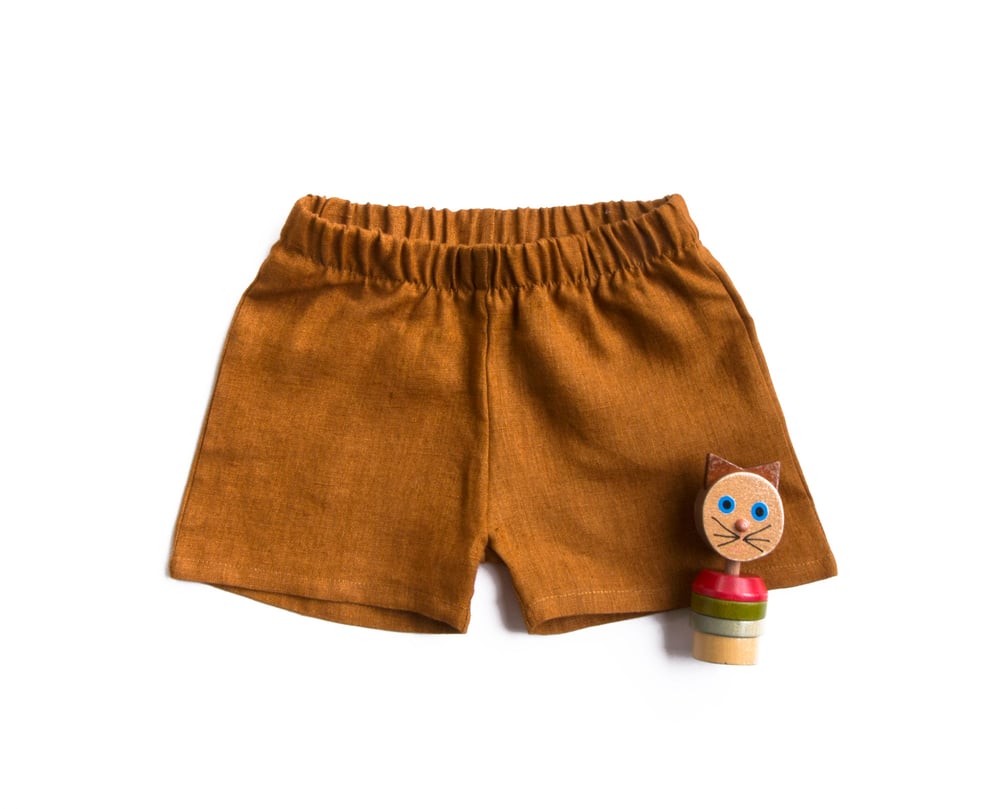 Image of Rust stonewashed linen shorts