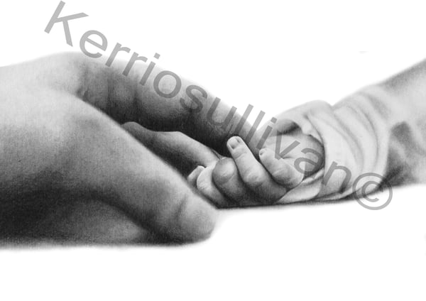 Image of Baby hand realism pencil drawing print