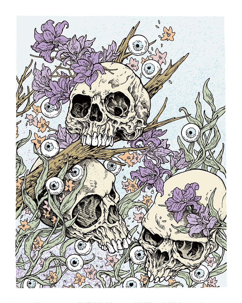 3 Skull Garden Art Print / Mercerrock