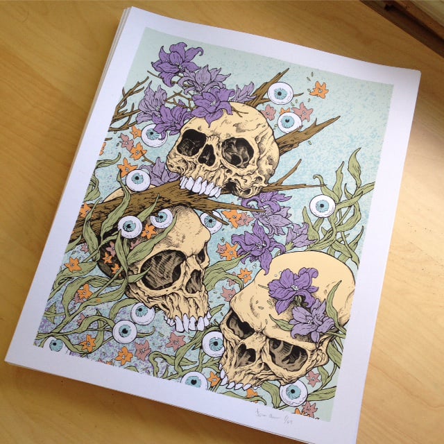 Image of 3 Skull Garden Art Print