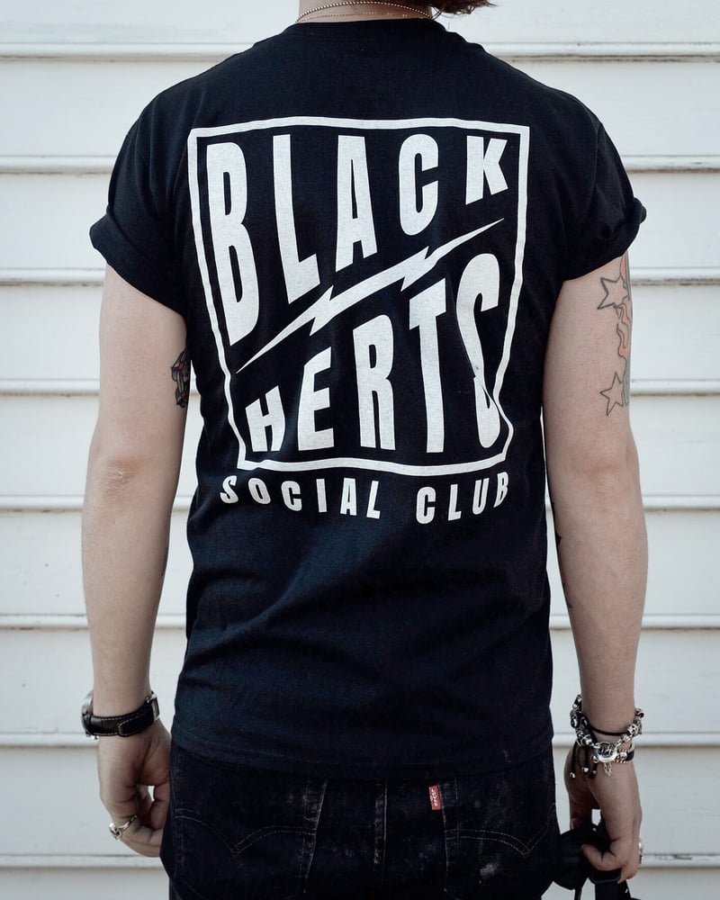 Image of BLACK HERTS SOCIAL CLUB. Main bolt Logo T shirt BLACK