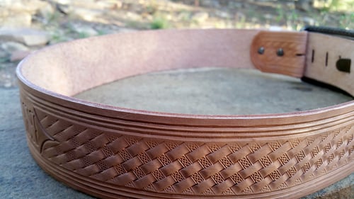 Image of Custom Hand Tooled Leather Kilt Belt. Your image/design or idea. 2 1/4" wide