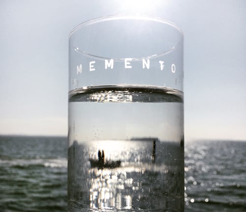 Image of VERBA water glass with a Latin inscription