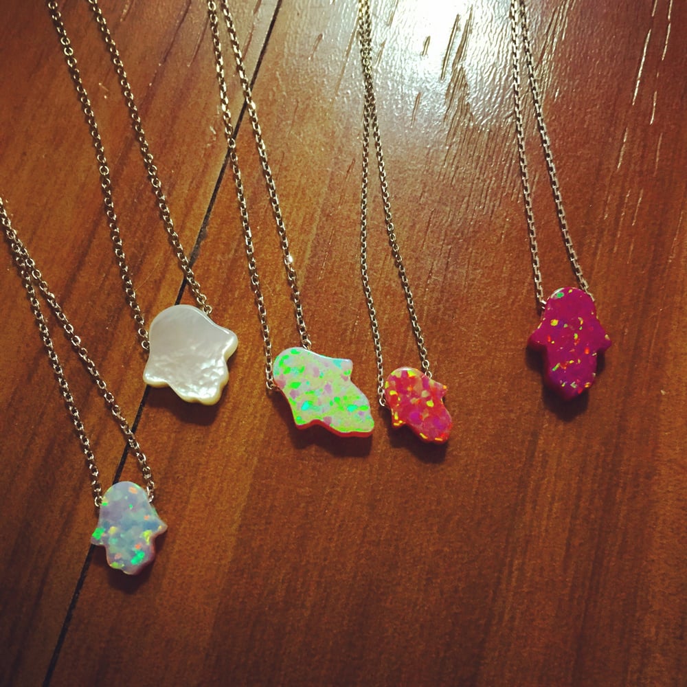 Image of Opal hamsa necklaces