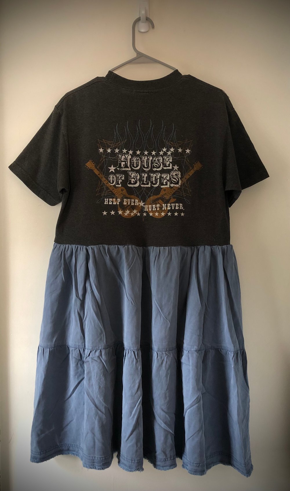 Upcycled “House of Blues” t-shirt babydoll dress