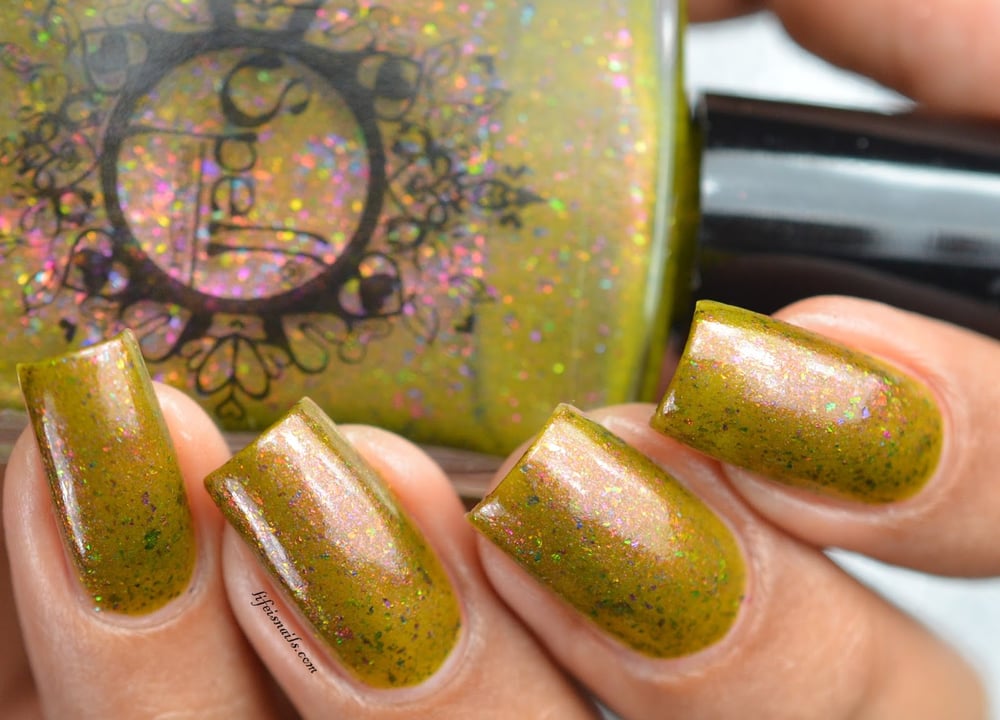 Image of ~Heartland~ dark mustard duochrome w/multichrome flakes nail polish!
