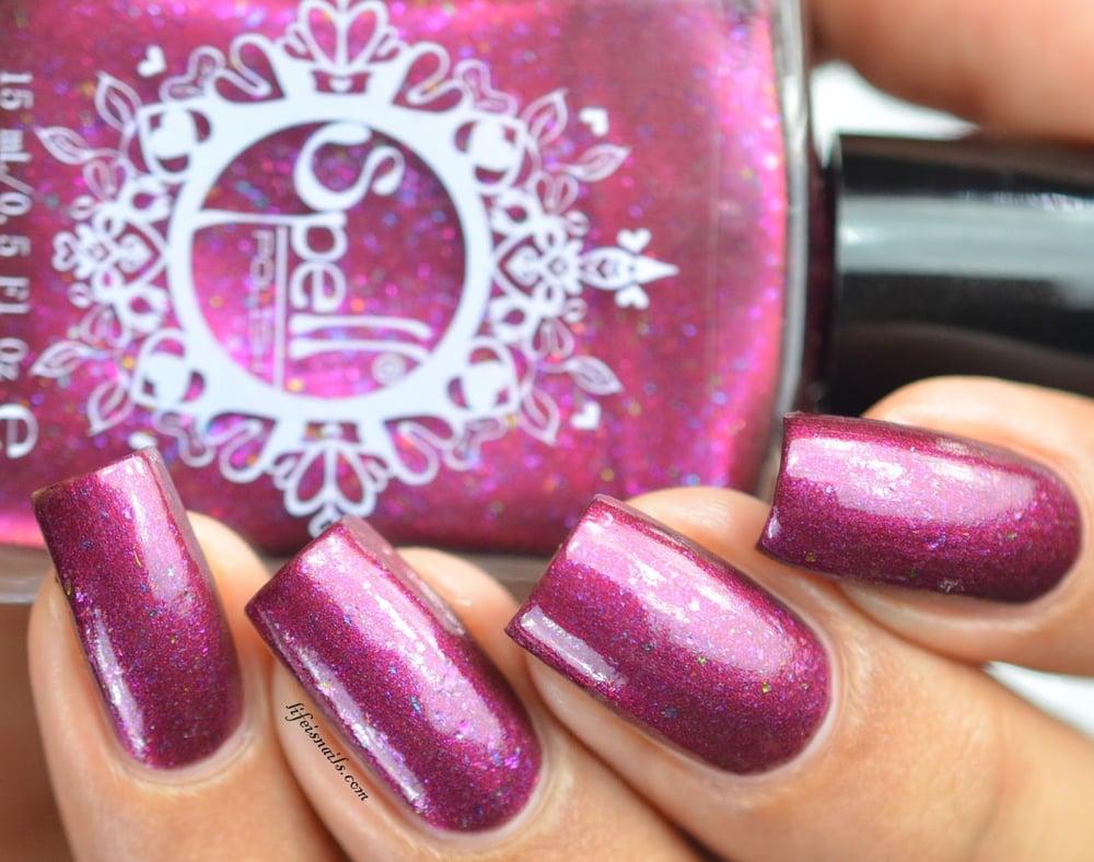 Image of ~Homecoming~ violet/bordeaux chrome with multichrome flakes nail polish!