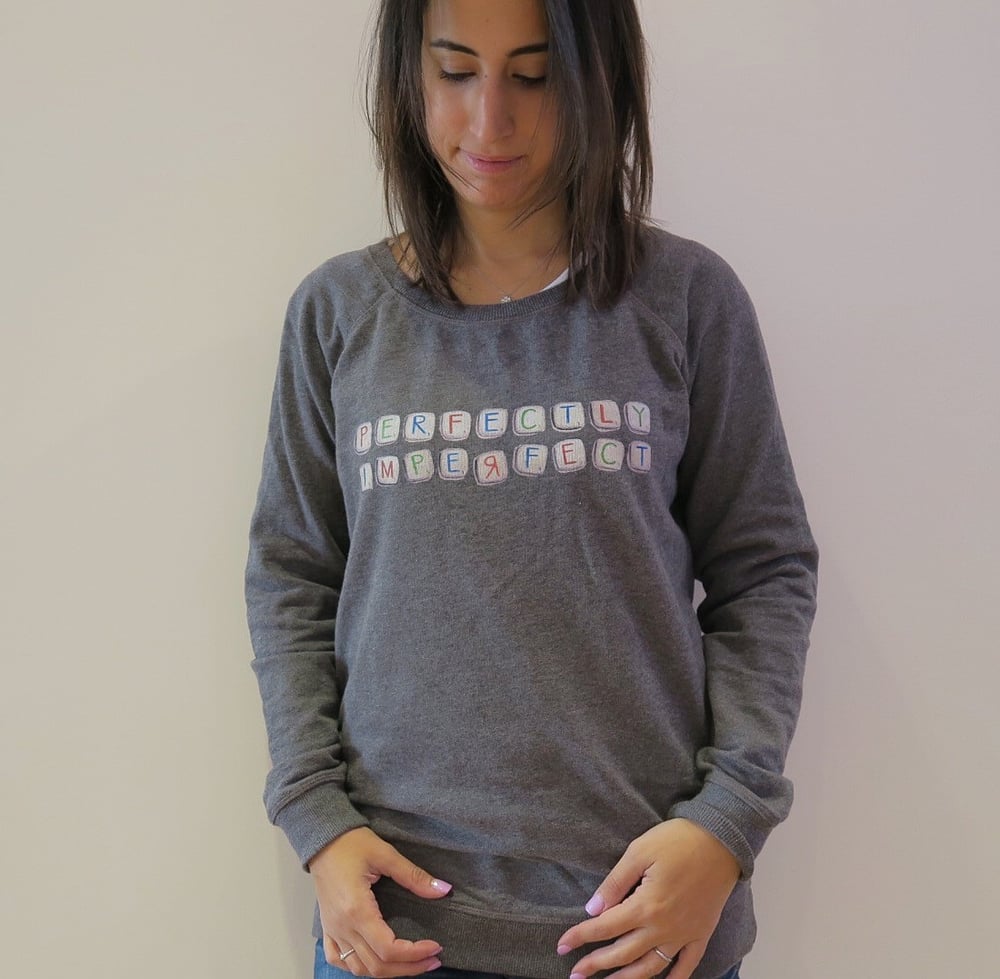 Image of Perfectly Imperfect - Ladies Wide Neck Sweater in Dark Grey