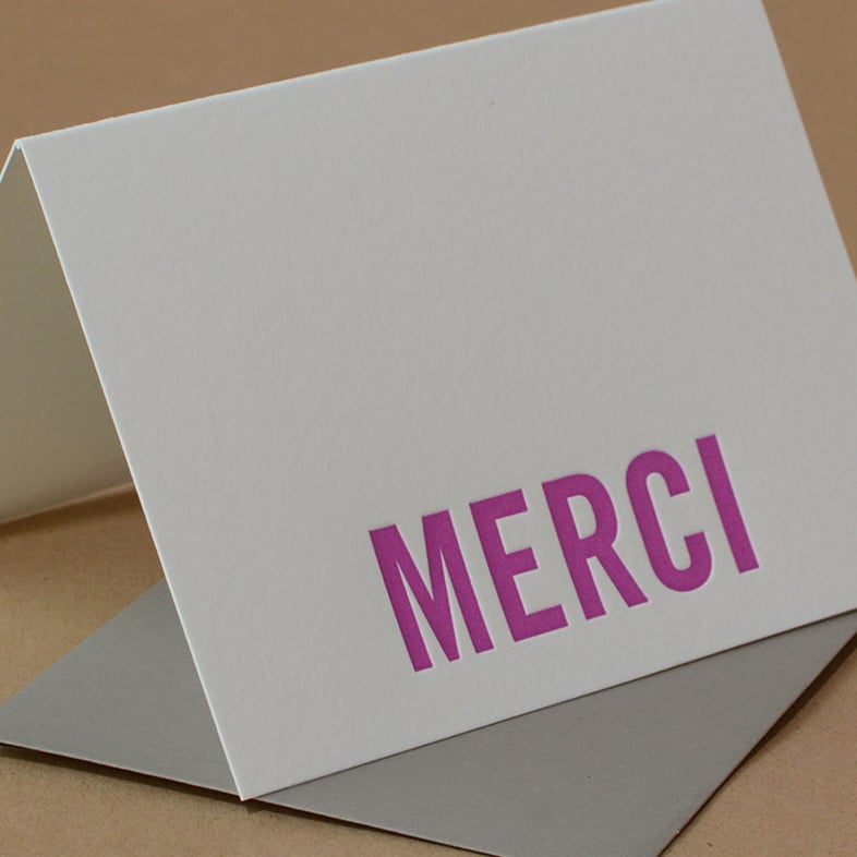 Image of 25 Fuchsia Modern Block Letterpress Merci Notes