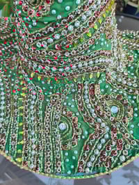 Image 6 of Dolly cowboy hat - recycled sari fabric Dark Green pearls