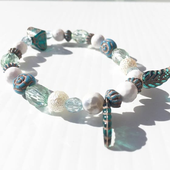 Image of Shamanic Water/Air Flow ~ Dragon Veined Agate, feathers and Crystals and Tribal Ceramic Beads