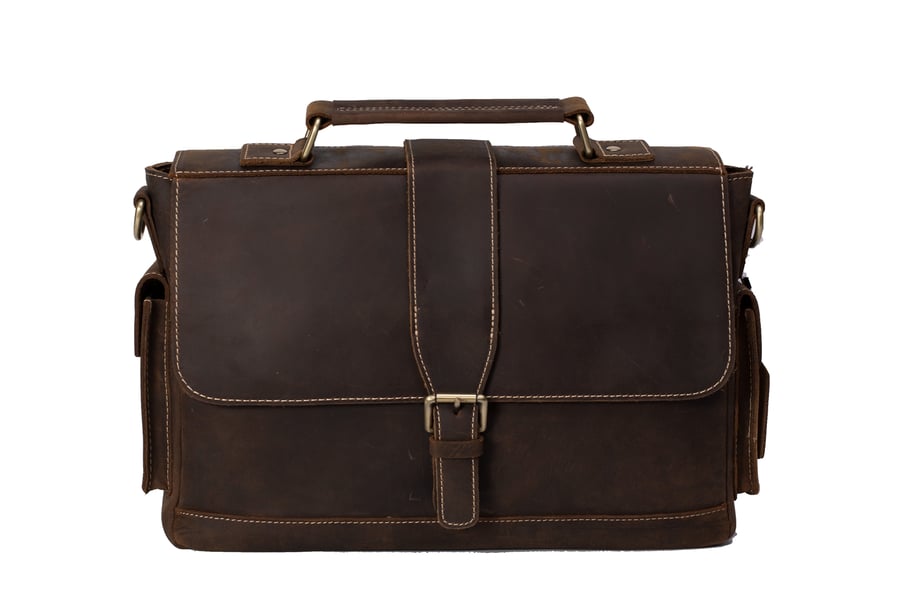 Image of Handmade Genuine Natural Leather Briefcase, Men's Messenger Bag, Shoulder Bag 0166