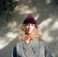 Image 1 of Lanark diagonal ribbed toque of silk + alpaca + merino wool (shown in dark plum)