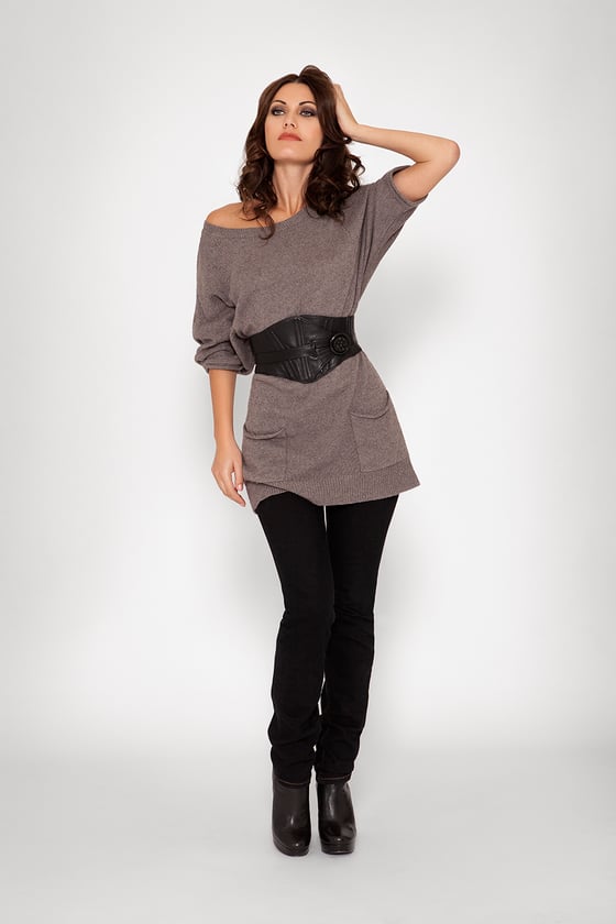 Image of Black Leather w/ Black Celluloid Button Corseted Belt        