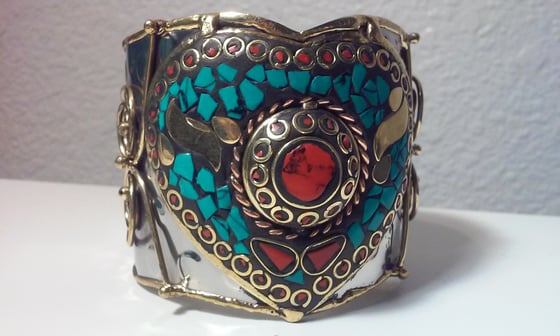 Image of Heart -  Owl-Large Metal Silver Cuff -Wide Chunky Bracelet