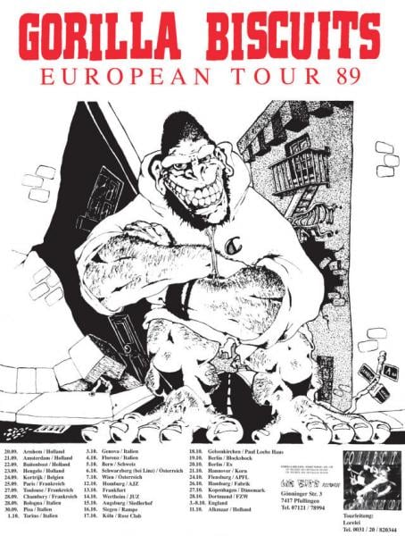 Image of Gorilla Biscuits European Tour Poster 89 replica (size A1 / 60x84 cm / 23.4x33.1 inches)