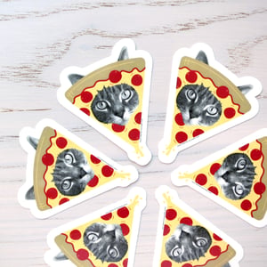 Image of pizza cat sticker or magnet - i love pizza kitty - cat laptop decal - pizza sticker