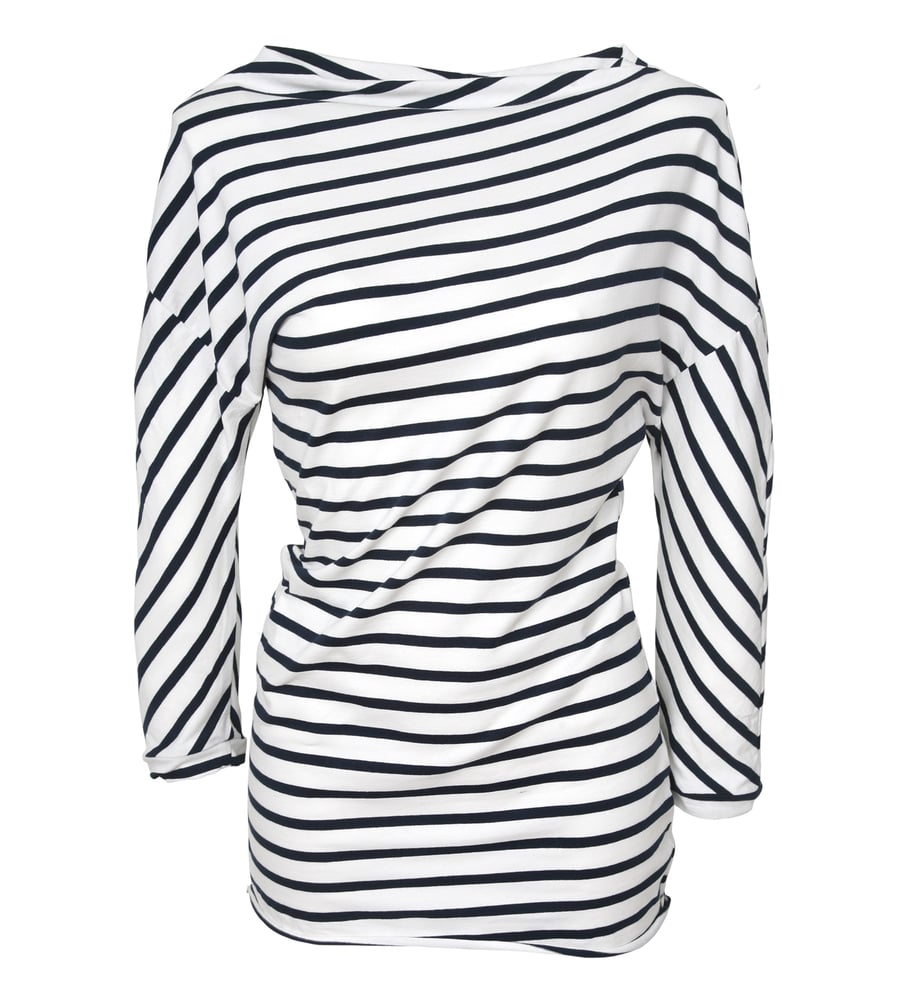 Image of Oberteil asymmetrisch geringelt - creme/navy