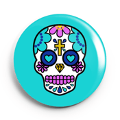 Image of 2.25 inch Blue Sugar Skull Button/Magnet/Bottle Opener/Compact Mirror