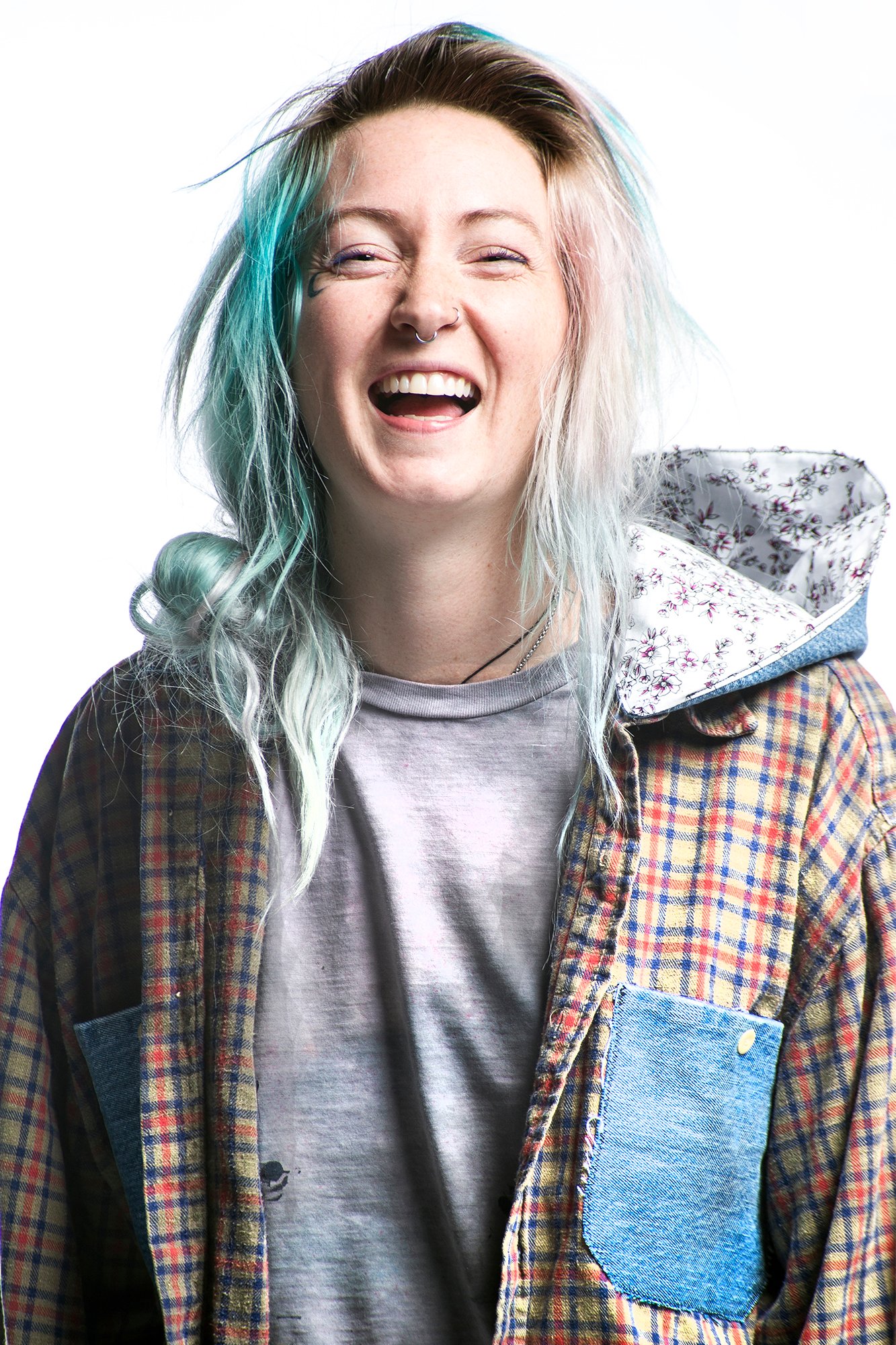 Image of Light Denim Flannel Hoodie