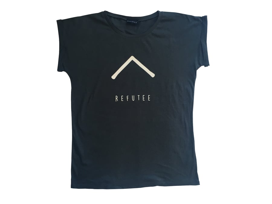 Image of Refutee LADIES loose fit dark grey tshirt with ecru chevron print
