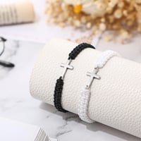 Image 3 of Christian Cross Woven Bracelet Handmade Black White Color Braided Couple Bracelets Friendship Jewelr