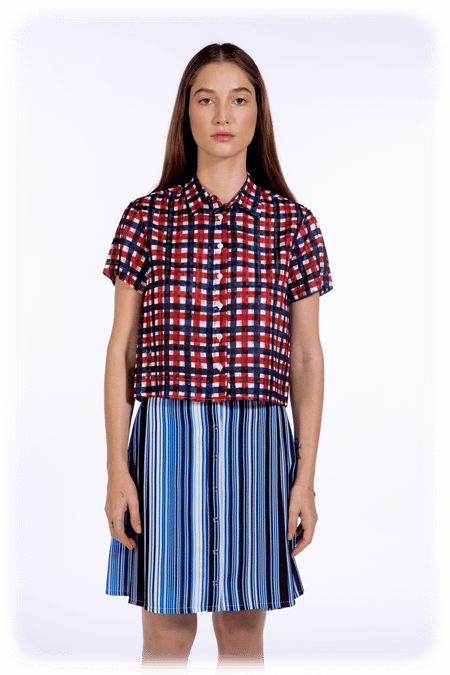 Image of Cropped Short Sleeve Shirt - Sheer Grid 