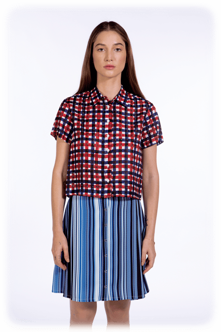 Image of Cropped Short Sleeve Shirt - Sheer Grid
