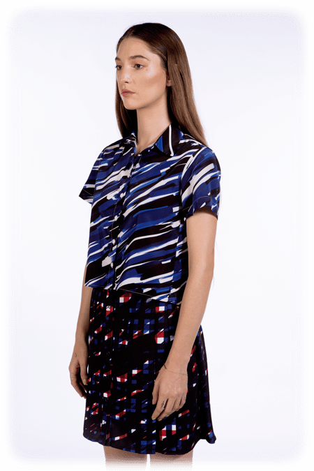 Image of 50% OFF - Cropped Short Sleeve Shirt - Blue Strokes