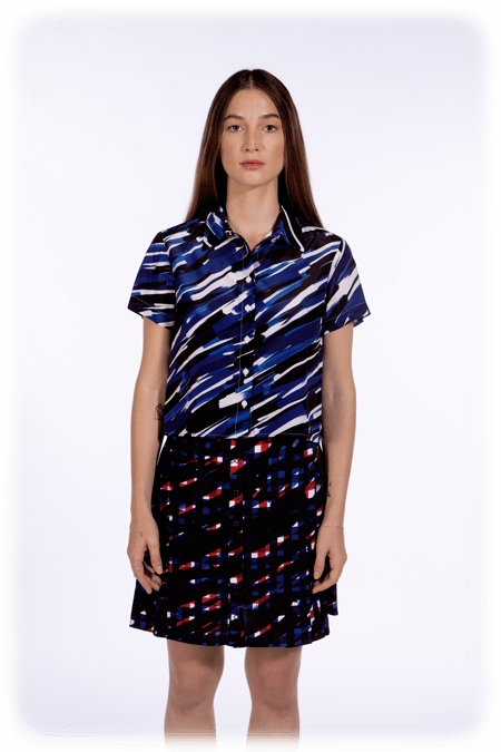 Image of Cropped Short Sleeve Shirt - Blue Strokes <s>$200</s>