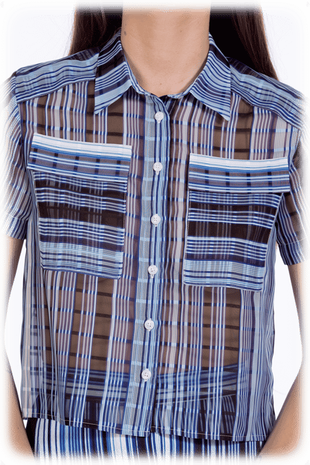 Image of 50% OFF - Cropped Short Sleeve Shirt With Pockets - Cobalt Stripe