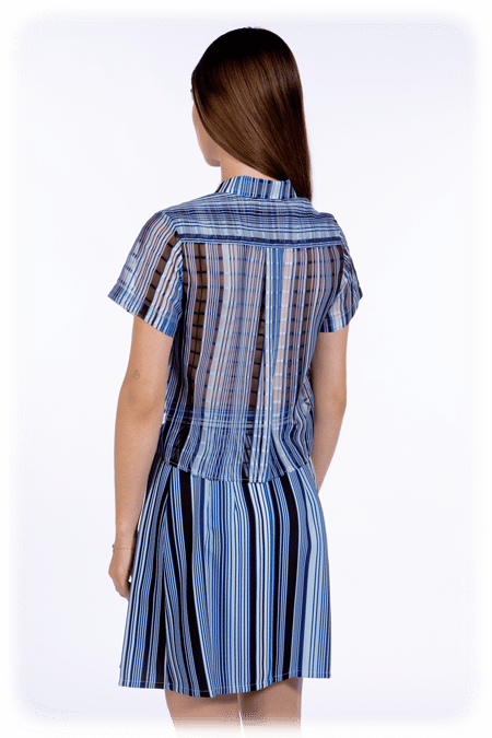 Image of 50% OFF - Cropped Short Sleeve Shirt With Pockets - Cobalt Stripe