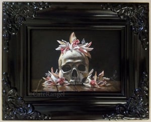 Image of Skull with Cymbidium Orchids - Framed Original Painting