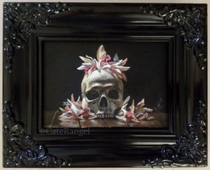 Image of Skull with Cymbidium Orchids - Framed Original Painting 