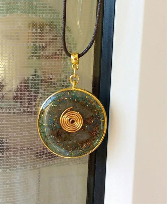 Image of Round GoldenGreen Spiral Pendant