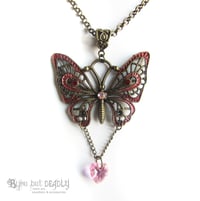Image 2 of Enamel Butterfly Crystal Necklace - Bronze